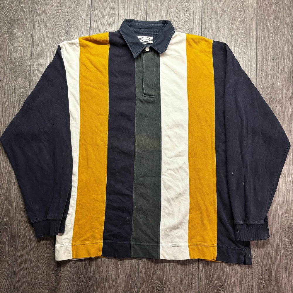 Vintage 1990s Striped Collared Rugby Crossings Shirt Large Cottage Vertical